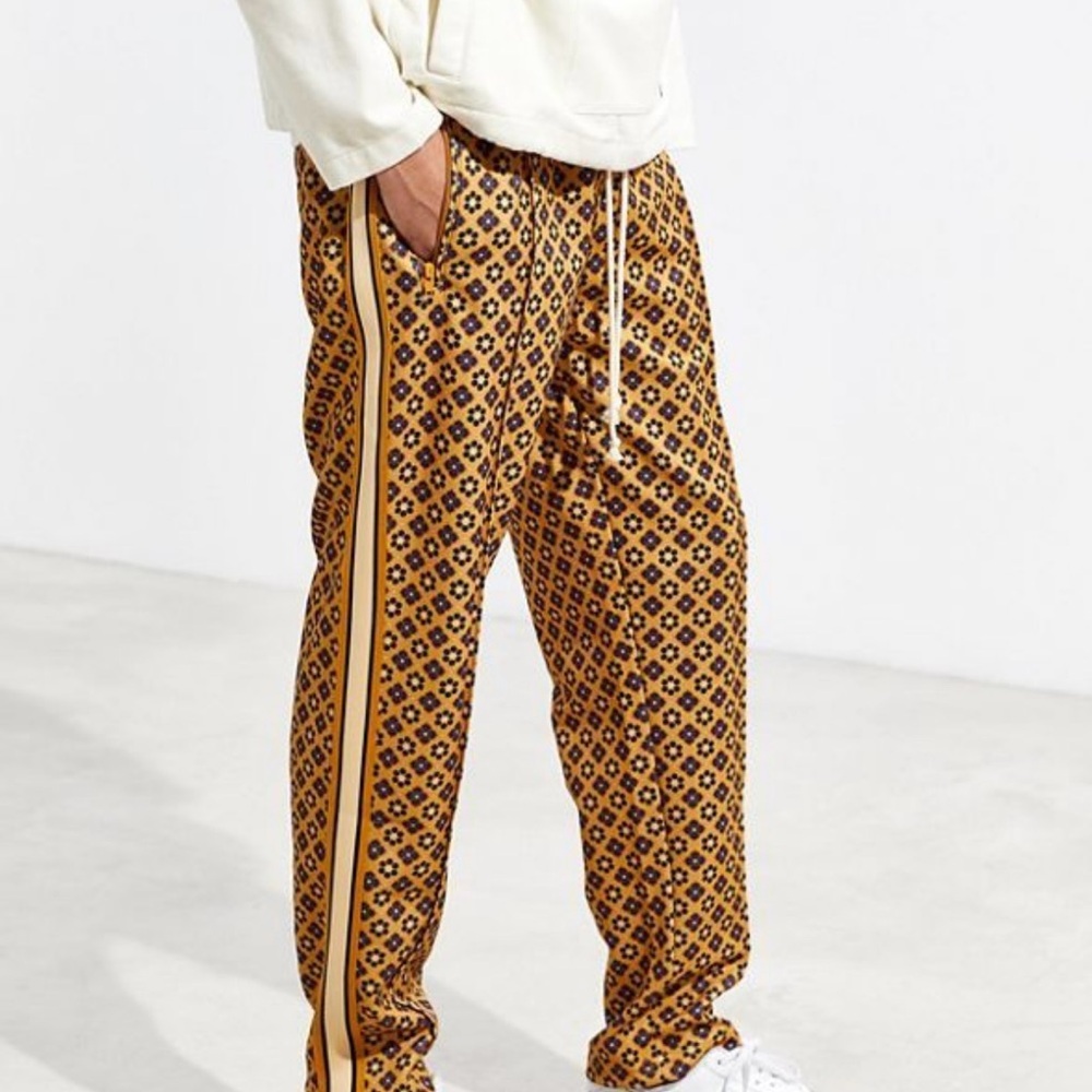 Urban Outfitters Oscar Brown and Yellow Geometric Jogger Sweatpants.